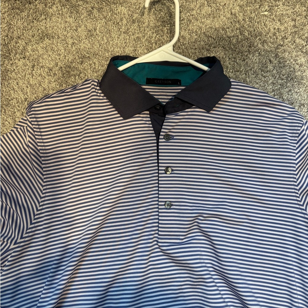 Greyson Men's Polo Shirt - Blue and Pink Stripes